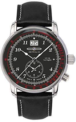 Zeppelin Herrenuhr mit Lederband Serie LZ126 Los Angeles Großdatum Big Date GMT 8644-2