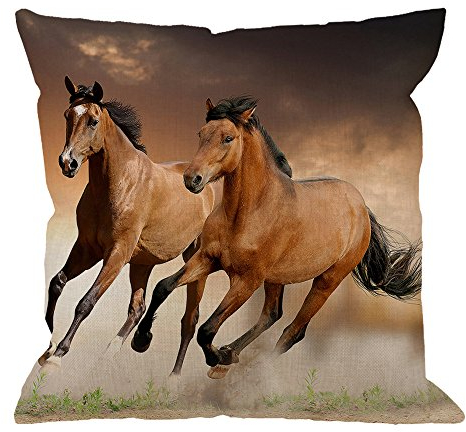 HGOD DESIGNS Kissenbezug mit Pferd, laufende Pferde, Baumwollleinen, quadratischer Kissenbezug für Männer und Frauen, Heimdekoration, Sofa, Sessel, Schlafzimmer, Wohnzimmer, 45,7 x 45,7 cm