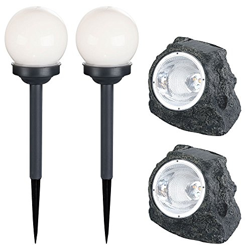 4er Set LED Solar Lampen Kugel Steck Leuchten Garten Weg Stein Design Deko Strahler Terrasse