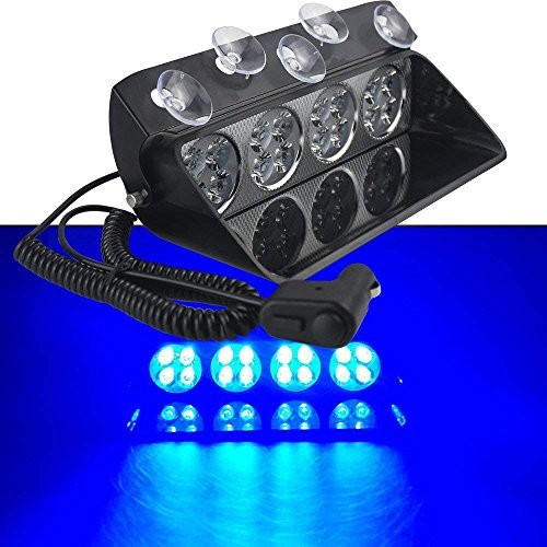 LifeUp 12V 16 LED Lumières stroboscopiques d'avertissement de Danger d'urgence pour Pare-Brise de Tableau de Bord intérieur avec ventouses (Bleu)