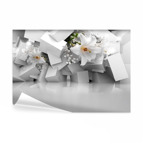 decomonkey Fototapete Blumen Lilien Abstrakt, 350x256 cm, XL, 3d Effekt | Geometrische, Tapete, Wandbild, Bild, Fototapeten, Tapeten, Wandtapete
