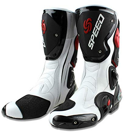 Stivali Moto da Pista Racing Professionale Antiscivolo Traspirante Impermeabile (Bianco, 43)