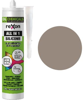 REXON Mastic Silicone Tout Usage - Taupe - Sanitaire/Bain & Cuisine/Carrelage/Bâtiment - Extérieur et intérieur - Convient au bois, pierre et vitre (290 ml)