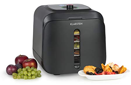 Klarstein Florida Jerky deshidratadora - 500 W, recnología infrarroja, pantalla LCD, 4 programas para verdura, carne, verdura y yogur, incluye 5 baldas de acero, filtrado de aire, negro