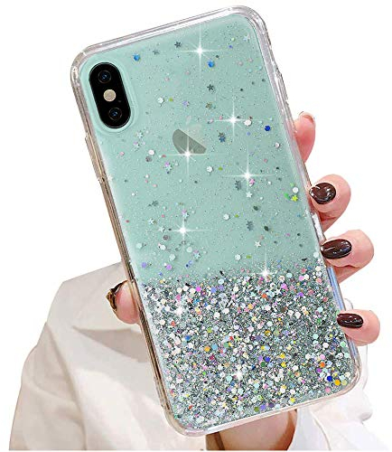 LCHULLE Glitzer Hülle Kompatibel mit iPhone Xr(6.1 Zoll) Handyhülle Mädchen Schuzhülle Glitzer klar TPU Bumper Silikon Hülle Handyhülle Tasche Case Cover für iPhone Xr Grün