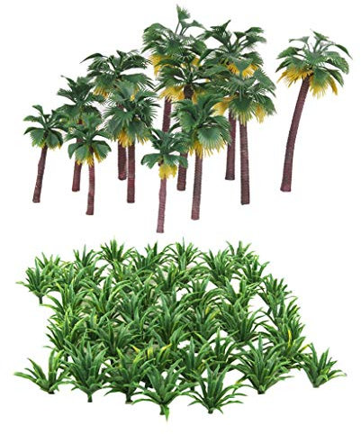 HTYG 62 pcs Arbres modèles Mixtes en Plastique-Mini Paysage Plante Verte-Train Miniature Architecture Diorama Bricolage Paysage-Vert Naturel-8,5-16 cm