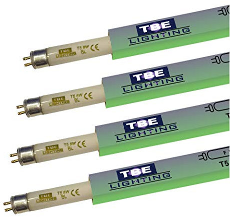 TBE LIGHTING Confezione da 4 tubi anti mosche UV da 8 W, BL 368 nm, lampadine ultraviolette per uccidere gli insetti, attacco G5 a 2 pin, lunghezza 288 mm (perni esclusi)