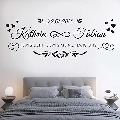 tjapalo® vr6 Wandtattoo Schlafzimmer Liebe Wohnzimmer Wandtatoo mit Namen Wandspruch Sprüche ewig dein ewig mein 2Namen Datum, Farbe: braun (kaffee), Größe: B100xH37cm