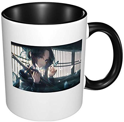 Tasse à café simple et moderne classique Demon Slayer Kochou Shinobu - Facile à tenir - Texture élégante et vernis - Cadeau pour la famille ou les amis - Noir