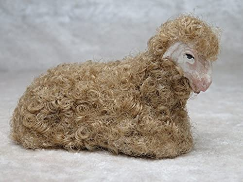 Krippentiere Schaf liegend mit Wolle beige 4 cm