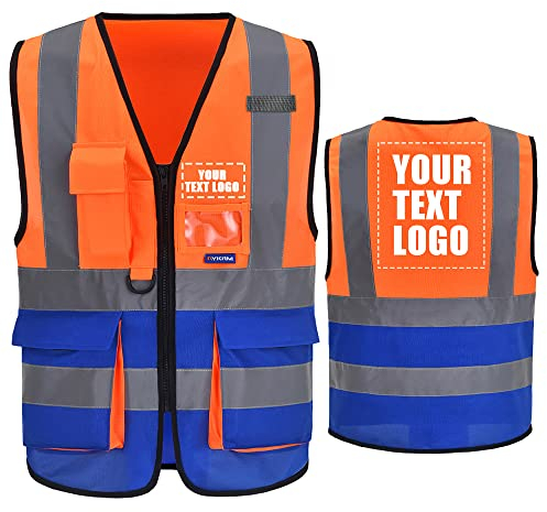 AYKRM 21 Farben Personalisierte bedruckbare Warnweste aufdruck mit Text oder mehrfarbigem Logo und Mehreren Taschen, Warnschutz Arbeitsweste Sicherheitsweste mit bedruckbare