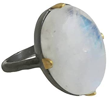 Mondstein Mixed Metal Sterling Silber Cocktail ring - Natürlicher Edelstein - Geburtstagsgeschenk - Weihnachtsgeschenk - Handgefertigte Geschenkideen für Frauen (Größe: US Size 8 / Diameter 18.2)