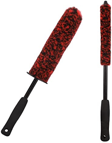 TSLBW 2 Pcs Car Wheel Brushes and Rim Cleaning Brush Long Handle Vehicle Kit Microfiber Hub Different Size Detailing Set Bendable Tire Brush, Black and Red