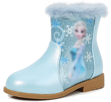 YOSICIL Stivali Invernali Bambine e Ragazze Scarponcini Pelle Bambina Scarpe Principessa Stivaletti Caldo Frozen Partito Paillettes da Ragazza Antiscivolo Pelle Bootie Ragazze,Blu29EU