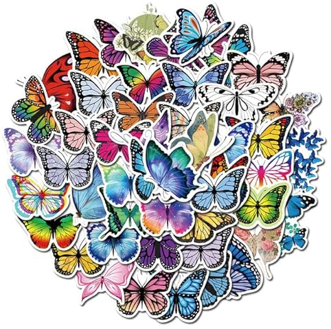 50 Pcs Beautiful Stickers Aesthetic Waterprof Vinyl Sticker for Laptop Water Bottle Hard Hat Skateboard Adults Kids Teens Girls Boys (Butterfly)