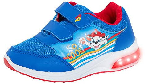Paw Patrol Jungen leuchtende Sport-Turnschuhe mit Lichtern für Kinder, Chase Marshall, blinkende Schuhe, Blau / Rot, 28 EU