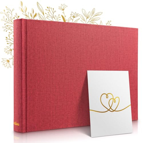 Zeitloos Fotoalbum zum Einkleben - Platz für 150 Fotos - echtes Leinen - Fotobuch 21 x 18 cm in Rot - 50 weiße Seiten - Fotoalben sind das perfekte Geschenk.