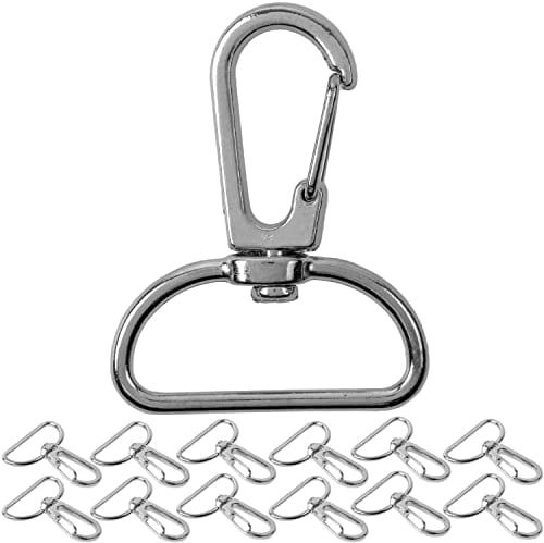 Karabinerhaken mit Drehverschluss, 12 Stück, 25 mm D-Ring mit Karabiner Haken, Taschenkarabiner 360° Grad drehbarem Ösenring, Metall Gurtschnalle mit Haken zum Basteln, Tragegurt Karabinerverschluss