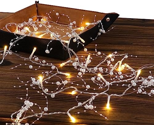 Rhytsing 4,5m Weiß LED Lichterkette mit 36 LED, Batteriebetrieben Perlengirlande mit Timer-Funktion für Hochzeit, Weihnachten, Partydekoration