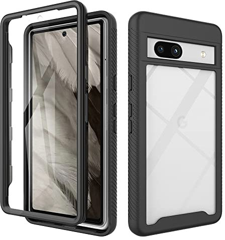 ESTH® Google Pixel 7a Clear Case, Silicone & PC Hybrid Full-Body Armour Built-in Screen Protector and PC Bumper Military Grade Heavy Duty Shockproof Cover, Black