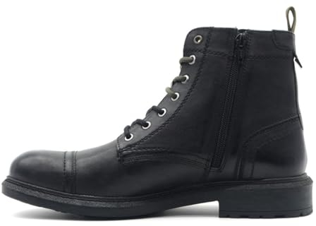 Jeep Herrenstiefel mit Schnürung aus schwarzem Leder, Schwarz , 44 EU