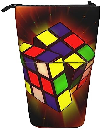 ZaKhs Magic Cube ​Puzzle Print Stand Up Pencil Case Retractable Pencil Pouch Cute Portable Pencil Holder for Boys Girls Office Supplies, Schwarz , Einheitsgröße, Make-up-Tasche