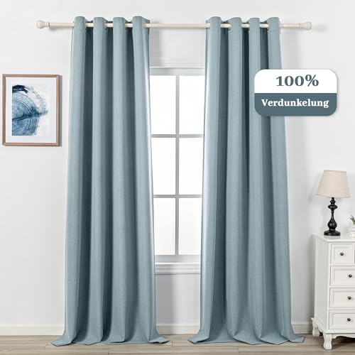 MYSKY HOME Gardinen Verdunklungsvorhänge mit Ösen Blickdichte Vorhänge Wärmeisolierter 2er-Set Vorhang Verdunkelung Durchgängen Beschichtung Sonnenschutz für Schlafzimmer, 245 x 130cm, Blau