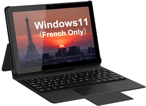 Tibuta 2 en 1 Windows 11 Tablet PC 10,1 pulgadas IPS 1280 x 800 Intel Celeron N4100 Processor Dual-Mode Linked Keyboard 128G ROM (AZaderno Teclado francés)