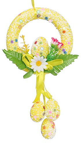 EXQUILEG Ostern Osterei Dekokranz, Osterkranz mit Bunten Ostereiern, Kränze Girlande Wandkranz Türkranz Osterdeko für Tür Wand Fenster Frühling Deko (Gelb)