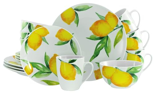 CreaTable, 21849, Serie Luna Limoncello, 16-teiliges Geschirrset, Kombiservice aus Porzellan, spülmaschinen- und mikrowellengeeignet, Qualitätsproduktion