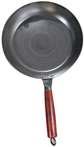 DEARMAMY Cast Iron Frying Pan - Nonstick Wok Pan with Wood Handle Flat Bottom Skillet Oven Safe Cooking Pans Dish Chefs Cookware 26cm for Induction Stovetop