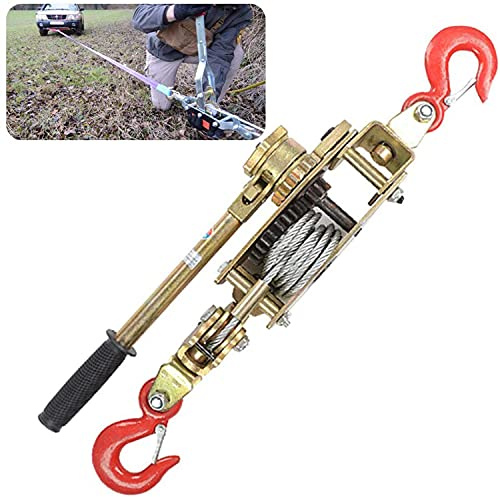 ZJGFCB Dual Gear Power Puller, 4 Ton Puller with 2 Hooks& Anti Skid Handle, Power Puller come Along Winch with Anti-Reversal Design, Portable Cable Puller for Trailer
