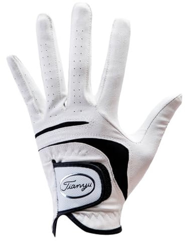 YaoFafa2178 Pack 1 Stück Herren-Golfhandschuhe Aus Lammfell für die Linke Hand mit Anti-Rutsch-Granulat, Weich, Atmungsaktiv, Verschleißfest, Herren-Golfhandschuh,White,23(Length18cm)