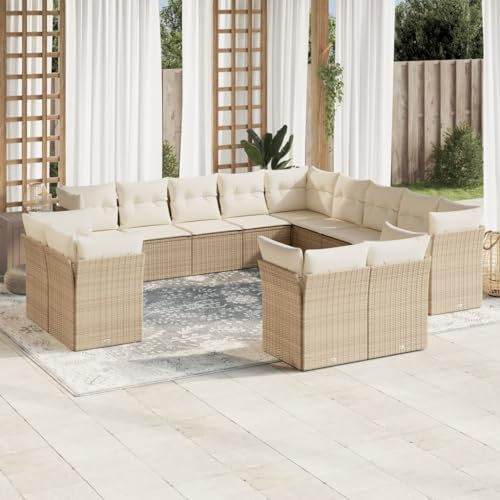 ULUYYUC 13-TLG. Garten-Sofagarnitur, Schlafsessel Mit Bettfunktion Gartenstühle Ecksofa Polsterbank Geeignet für Außenbereich Balkon Garten Hinterhof mit Kissen Beige Poly Rattan
