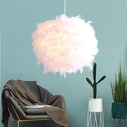Lámpara colgante de plumas blancas esféricas de 45CM/17,8 pulgadas, lámpara de techo con pantalla de plumas, lámpara de techo, lámpara de plumas para sala de estar, dormitorio, comedor