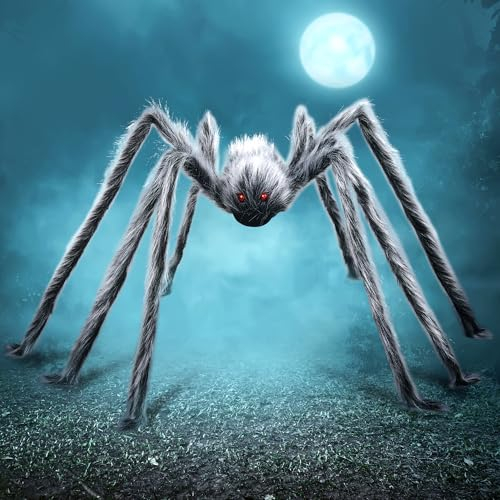 JOYIN 150cm Halloween-Riesenspinne, gruselige haarige Spinne, gefälschte große graue Requisiten für Hof, Terrasse, Rasen, Garten, Fenster, gruselige Halloween-Dekoration, Spukhäuser