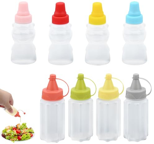 Bekecidi Mini Sauce Dispensers - Pack of 8, 30ml Portable Squeezable Condiment Containers with Screw Cap, Perfect for Ketchup, Honey, Salad Dressing on the Go Salad Dressing Bottle