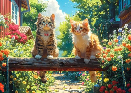 Puzzles 1000 Pieces for Adults jigsaw puzzles for adults 1000 Piece Puzzle Educational Games - Colourful Flower Cats-Home Decoration Puzzle 1000 Pieces