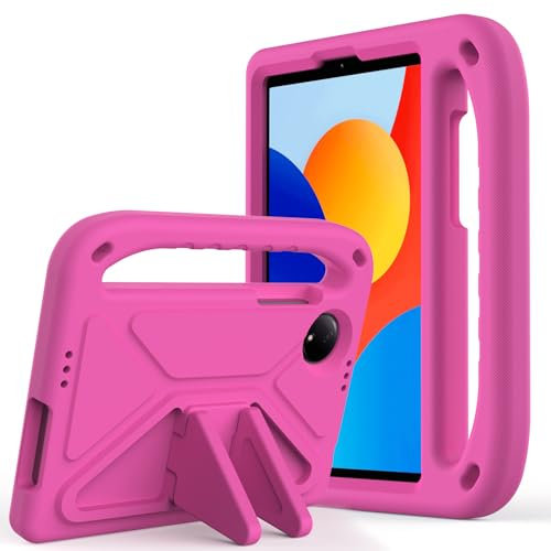 Coque pour tablette Xiaomi Redmi Pad SE 4G 8,7 adaptée aux enfants - Légère et résistante aux chocs - Avec poignée et support - Rose
