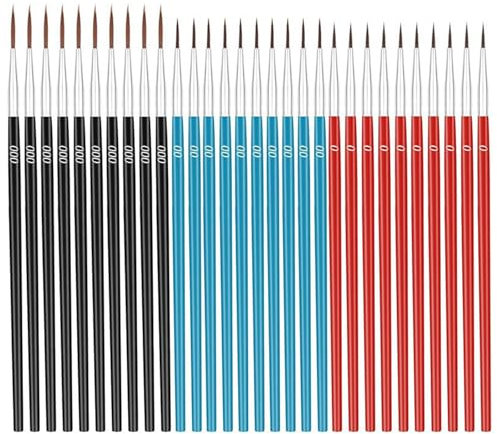30 Pieces 3 Size Fine Paint Brushes #0#00#000 Nylon Hair Painting Brush Tiny Detail Paint Brush Drawing Supplies