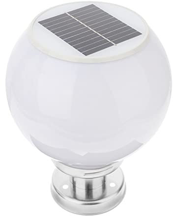 Luxshiny Luz Solar para Exteriores – Farol Solar de Pared o Columna, Lámpara LED para Jardín, Patio o Terraza, IP65 Resistente al Agua, Luz Blanca Decorativa (Globo Redondo, 12V, 36W)