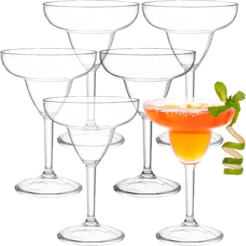 HOTENEAIRE Confezione da 6 bicchieri da margarita in plastica trasparente, infrangibili, riutilizzabili, infrangibili, per feste, per vino, cocktail, Martini, Margarita