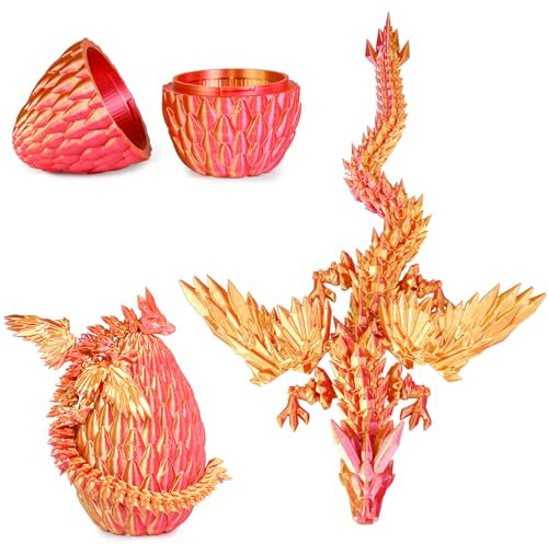 Balkwan Geflügelter Drache im Überraschungsei Lustiges Sammlerspielzeug Geschenk Kinder Erwachsene 3D Gedruckter Fantasiedrache ideal Weihnachten Ostern Geburtstage Feiertagsdeko(Orangerot, Mittel)