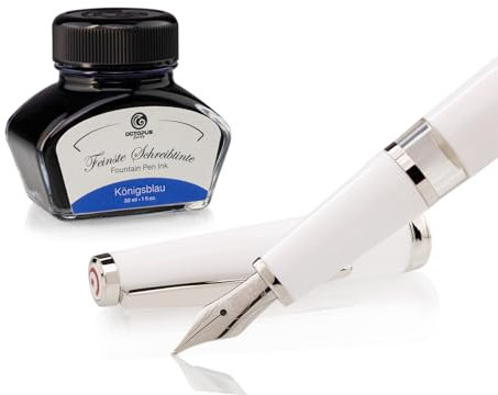 Octopus Cleo Skribent Classic Palladium, Füllhalter-Set, Kolben-Füllhalter, M-Feder und 30 ml Tinte blau