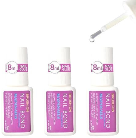 Brush-On Nail Glue, Long-Lasting Nail Glue Strong, Press on Nail Glue Extra Strong, Brush Nail Glue, Super Nail Glue for Press on Nails, Strong Adhesion, No Light Required(3Pcs)