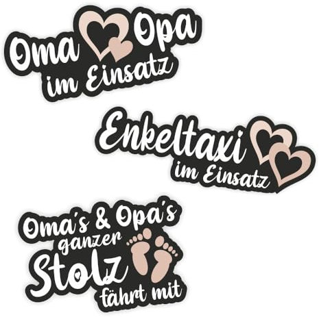 folien-zentrum - 3X Aufkleber Set Auto - Autoaufkleber Oma Opa Enkeltaxi im Einsatz Ganzer Stolz - Sticker Decal Sprüche für Car - Autosticker Großeltern Kids Kinder - Made in Germany 1