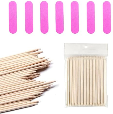 140 Stück Rosenholzstäbchen für Maniküre - Doppelseitige orange Holzstäbchen, Nagelhautschieber Holzsticks für Nagelkunst, Pediküre Nagelhautpflege
