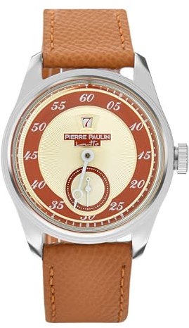 TeamMerkur Pierre Paulin Jump Hour Herrenuhr, lachsfarbenes Zifferblatt, automatische ST17, mechanische Uhr, Vintage, Datumsfenster, 38 mm, Kaffee, Kaffee