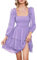 Generisch Rapunzel Kostüm Damen,Lila Kleid,Damen Chiffon A Line Dress,Lila Kleid Rapunzel,Solide Farbe Viereckiger Ausschnitt Kleid Slim Fit Long Sleeve
