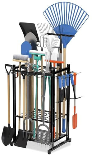 Heavy-Duty Garden Tool Storage Rack, 50-Tool Capacity, Alloy Steel, Multi-Tier Shelving (Rack+Hooks)